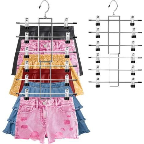 Cintres pour pantalons, cintres métalliques avec crochets pivotants à 360°, cintres gain de place pour jupes, pinces à soutien-gorge antidérapant (1/4)
