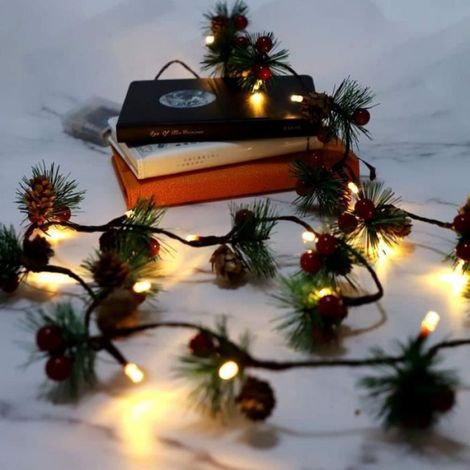 Guirlandes de Noël, 6.5FT 20 LED Guirlande de Noël Guirlandes de Noël Sapin de Noël Cônes de pin Guirlandes avec Cloches pour l[678] (1/4)