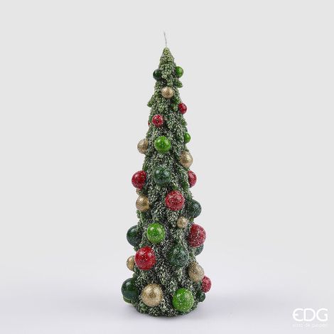 Candela a forma di pino verde con palline colorate per decorazioni natalizie -Grande (1/2)