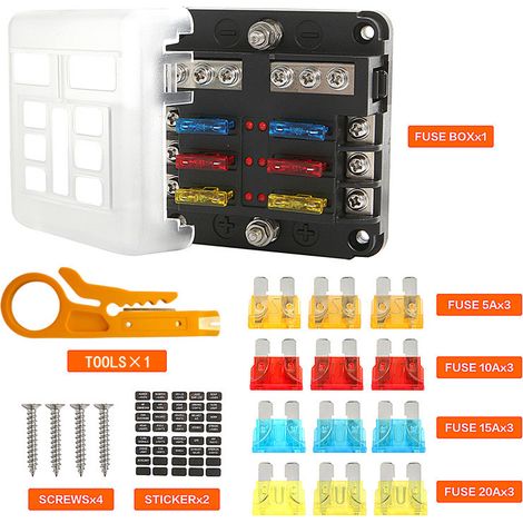 Fusible - Caja de fusibles para automóvil, 12V 32V Caja de fusibles automática para vehículos y camiones - 6 vías Negro (1/4)