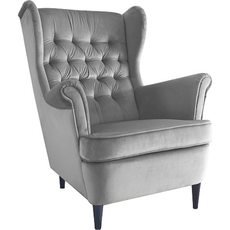 Fauteuil bergère capitonné velours gris Jolt (1/5)