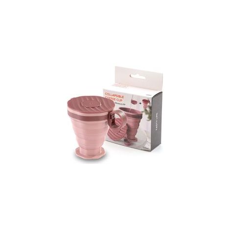 Mug de voyage pliable avec couvercle – Tasse à café/eau – Silicone – Rose – (1/5)