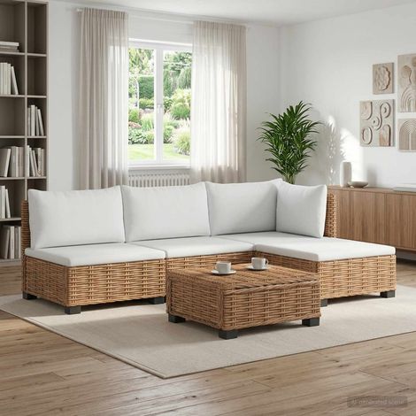 vidaXL 5 uds. Conjunto de Lounge de Ratán con Cojines GENDT Natural (1/5)