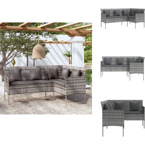 Sofa in L-Form mit Kissen Poly Rattan Grau - L-förmiges Sofa - Gartenmöbel - Outdoor Möbel - Rattan Sofa - Lounge Set (1/5)
