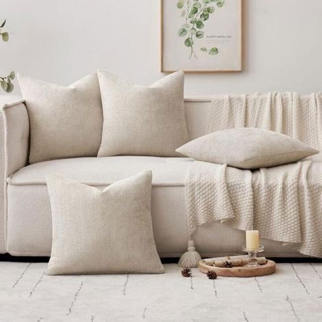 Housse de coussin - Unbrand - Beige - 45x45 cm - 2 pièces - Chenille épaisse - Tricotée à l'aiguille (1/5)