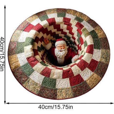 Tapis Rond 3D Illusion d'Optique Noël 16 Pouces, Santa Claus Antidérapant Quilté pour Entrée Salon Chambre Décoration Festive (1/4)