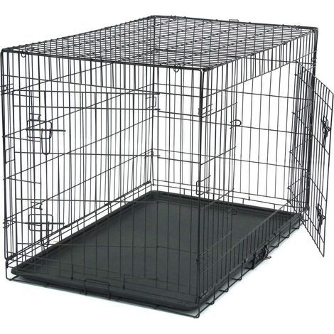Cage pour Chien Lourd, 63 x 44 x 50.5 cm, pour Chiens de Taille Grande et Moyennet, Double Porte Amovible, Nettoyage Facile, Parc à Chiens (1/5)