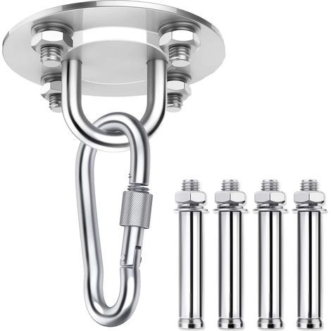Kit de Fixation Complet pour Fauteuil Suspendu ou Hamac Ensemble de Kit de Montage Pivotant Mousqueton Argent Chaîne pour Chaise de Terrain de Jeu Extérieure Yoga Corde Sac de Frappe (1/5)