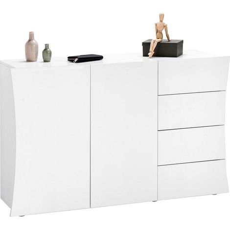 Mobile Multiuso 2 Ante 4 Cassetti 124x40x81 cm Arco Bianco Lucido (1/3)