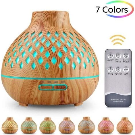 Diffuseur d'Huiles Essentielles, 400ml Humidificateur Ultrasonique avec 7 Couleurs Lumières LED pour la Maison, Yoga, Bureau, SPA (1/4)