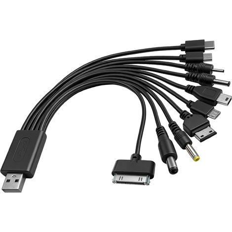 Câble Chargeur Multi Embout 10 en 1 Universel USB-A Câble Multi Chargeur de Téléphones Portables de Chargement,Multifonctionnel Doté avec Micro USB Type C 10 Têtes Multiples,pour Tablettes (1/5)