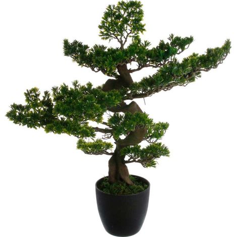 Atmosphera – Plante verte artificielle bonsai 80cm – Décoration intérieure sans entretien – Matière plastique et ciment – Couleur verte et noire (1/2)