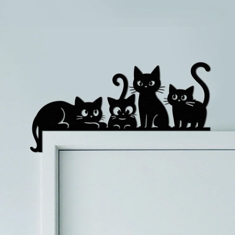 Chats mignons Ornement de Cadre de Porte en Métal, Décoration Murale Noire pour Porte, Art Déco Originale d'angle de Portail (1/5)