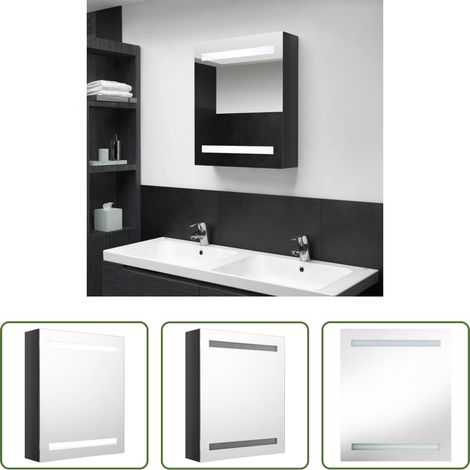 Miroir LED - Armoire de salle de bain à miroir LED noir brillant 50x14x60 cm (1/5)
