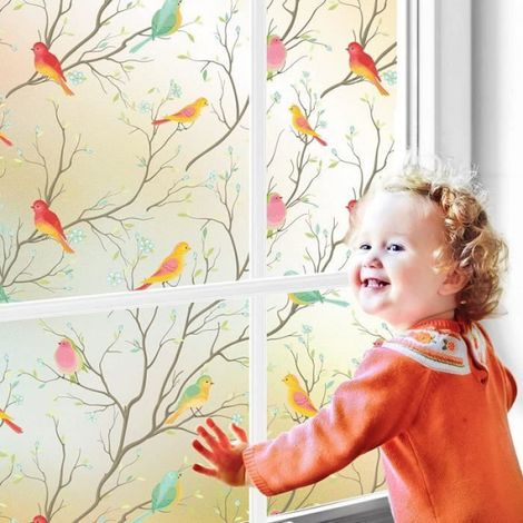 Film autocollant statique pour fenêtre, effet givré (44.5 x 200 cm), motif d’oiseaux (1/4)