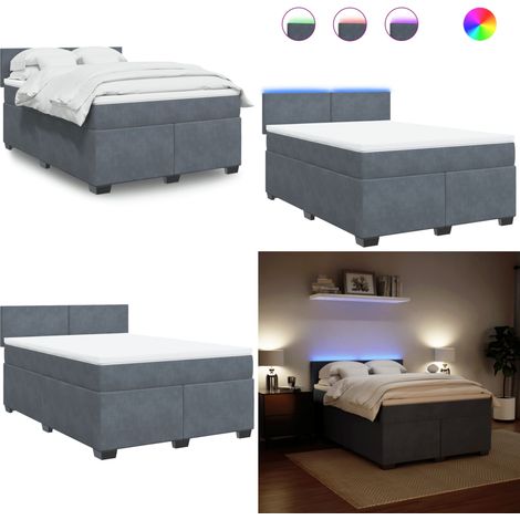 Boxspringbett mit Matratze Dunkelgrau 160x200 cm Samt - Boxspringbett - Doppelbett - Samtbett - LED Beleuchtung - Matratze - Home & Living (1/5)