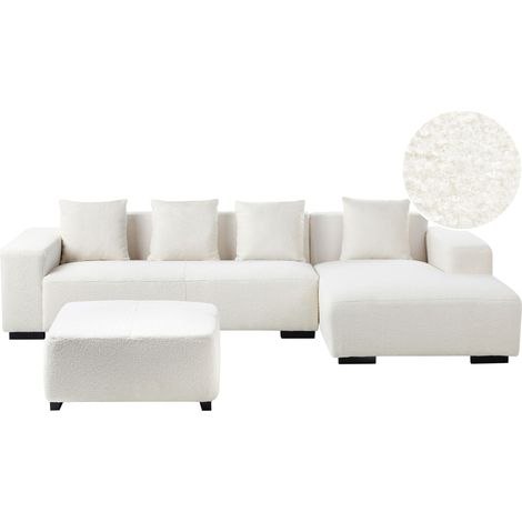 Corner Sofa 4 Seater LUNGO Boucle White with Ottoman Left Hand (1/5)