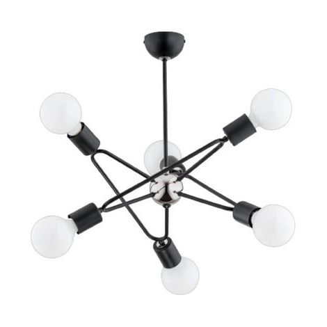 Alfa BARI Industrial Loft Ceiling Light 6-Light Black/Chrome Metal Fixture, E27 6x15W, Dimmable, 42x42cm, Height 50cm Modern Living Room Kitchen Lamp for Home Office