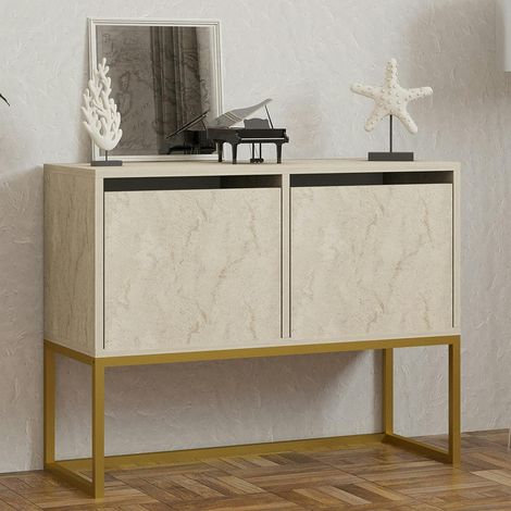 Console basse avec niches de rangement, effet travertin JENA