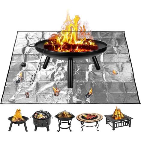 Tapis de cheminée carré 100 x 100 cm, ignifugé, pour jardin, barbecue et camping, protège le bois et les algues argentées. (1/5)