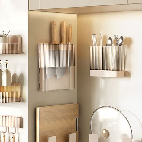 Porte-ustensiles de cuisine mural multifonctionnel en ABS, avec égouttoir, cage à baguettes, cuillères et fourchettes, boîte de rangement pour le plan de travail et le café. (1/5)