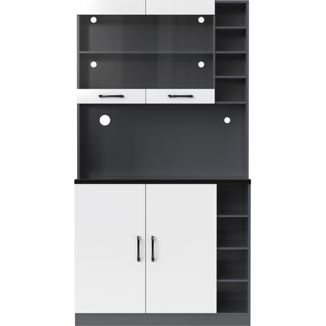 Buffet de cuisine sur pieds en bois 100x47x187 cm avec éclairage LED et espaces de rangement réglables gris/blanc (1/5)