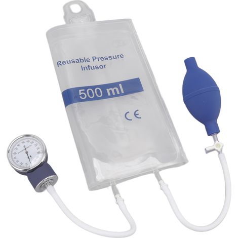Poche de perfusion sous pression 500ml transparente avec manomètre métallique pour premiers secours (1/5)