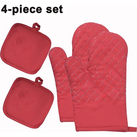 Gants de cuisine/maniques, lot de 4, maniques résistantes à la chaleur jusqu'à 300 °C, maniques de cuisine avec revêtement antidérapant en silicone, adaptées à la cuisson, à la pâtisserie et aux grill