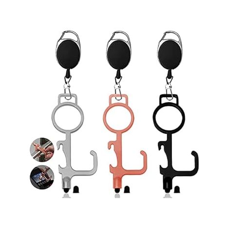 Abrepuertas sin Contacto Portátil EDC con Llavero y Punta de Goma para Manos Limpias (3 Piezas) (1/4)