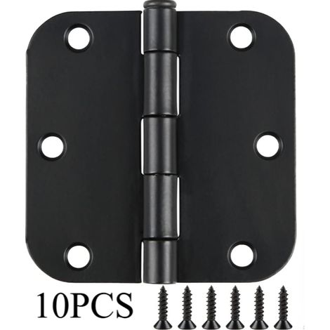 10er-Packung mattschwarze Scharniere mit abgerundeten Ecken (8,9 x 8,9 cm, 2,2 mm), 174 g, für Türen und Fenster, Eisenscharniere für Drehkippfenster, abgerundetes Design, robuste schwarze Beschläge (1/4)