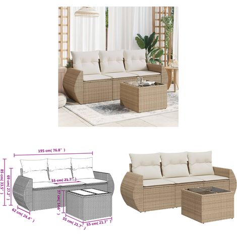 4-tlg. Garten-Sofagarnitur mit Kissen Beige Poly Rattan - Gartenmöbel Set - PE-Rattan Möbel - Outdoor Sofa - Esstisch - Lounge Set - Home & Living (1/3)