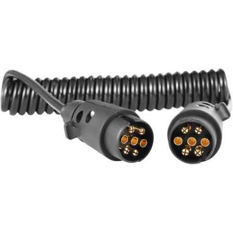 Rallonge Remorque 7Broches 2.8m,12V Rallonge Spirale Câble Remorque 7Broches Prise Male Mâle pour Caravane Véhicule Voiture RV (1/5)