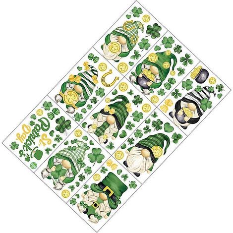 9 feuilles d'autocollants pour fenêtres sur le thème de la Saint-Patrick (gnomes) - Décoration pour fêtes et fêtes