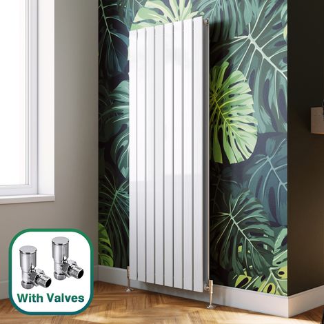 ELEGANT White Vertical Double Flat Panel Radiator 1600x608mm Designer Radiator with Angled Radiator Valves (1/5)