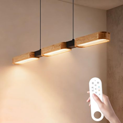 Suspension luminaire bois design moderne - LED 25W 90cm 3000K à 6500K télécommandable - Cuisine chambre salon salle à manger (1/5)