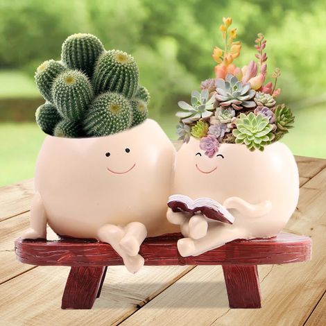Pot de Fleurs Visage, Pots de Fleurs Amusants avec Trou de Drainage, jardinière en résine avec Visage pour décoration intérieure et extérieure, idées Cadeaux créatives pour la Maison (1/5)