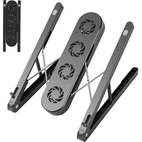 Soporte para portátil, mesa ajustable, color negro, plegable, con ventilador. (1/5)