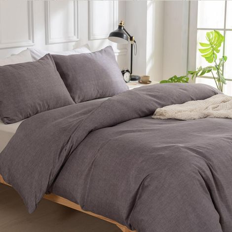 Bettwäsche-Set 3-teilig Mikrofaser 240x220 cm Grau-Lila mit Reißverschluss