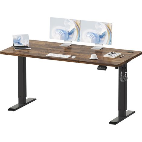 Devoko 140 x 60 cm Bureau debout réglable en hauteur, bureau assis-debout, bureau d'ordinateur avec fonction mémoire, structure métallique robuste, fonctionnement silencieux, flamme (1/5)