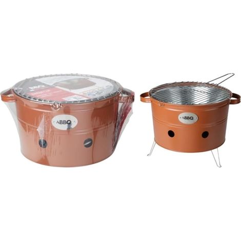 Barbecue portable charbon de bois 34cm orange, seau BBQ à 2 poignées, gril extérieur pliable, kit camping multicolore (1/3)