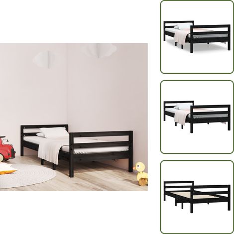 The Living Store Giroletto Nero 75x190 cm in Legno Massello di Pino - Letto in pino