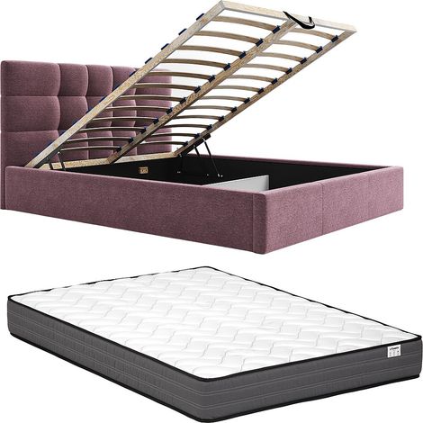 Lit coffre 180 x 200 cm - Tissu - Bordeaux + Matelas - ELIAVA