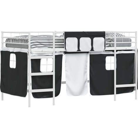Kids'Loft Bed Frame with Curtains White and Black 80 x 200 cm vidaXL