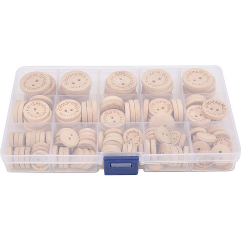 140pcs Wooden Buttons DIY 3 Different Sizes Letters Pattern Sewing Buttons with Storage Box for Children Clothes (1/5)