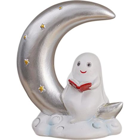 Figurine lumineuse représentant un personnage de lecture, objet de décoration en résine à poser sur une étagère, un bureau, une table de chevet ou pour une décoration saisonnière. (1/5)