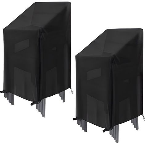 Funda para silla de jardín de 2 piezas, Duradera, Impermeable, Anti, Protege, Fija, Funda para silla, Asas en ambos lados, 6464120 cm, Negra (1/5)