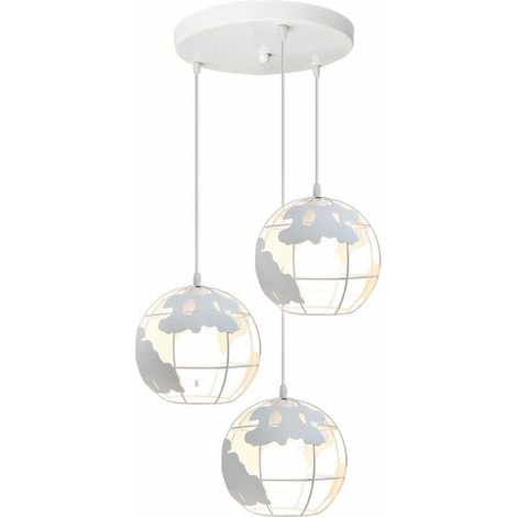 Suspension luminaire industrielle design cage forme globe terrestre blanc, métal lustre abat-jour 3 lampes pour salon chambre salle à manger BLOW (1/5)