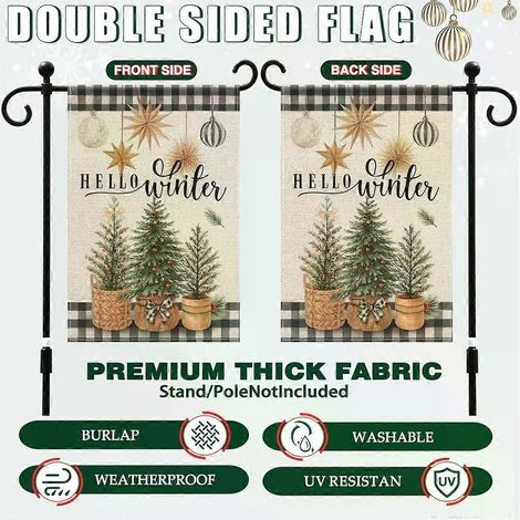 Décoration de jardin de Noël unique : drapeau de bienvenue en pin, double face, pour cour extérieure (mât non inclus). (1/5)