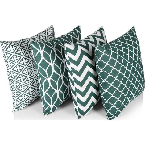 Housse de Coussin, Housse Coussin 45x45 Taie d'oreiller Lot de 4 Housses Coussin Decoratif Fleurs La Vie Marine Plante Tropicale Schéma pour Canapé Chaise de Salon (géométrie régulière verte) (1/5)