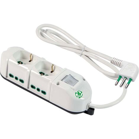 FANTON Multipresa TRIAX ECO RELIFE 2 prese bipasso shuko 2P+T 16A + 4 prese bipasso lateral icavo 1,5 m. 3+ interruttore luminoso 491124ECO (1/4)